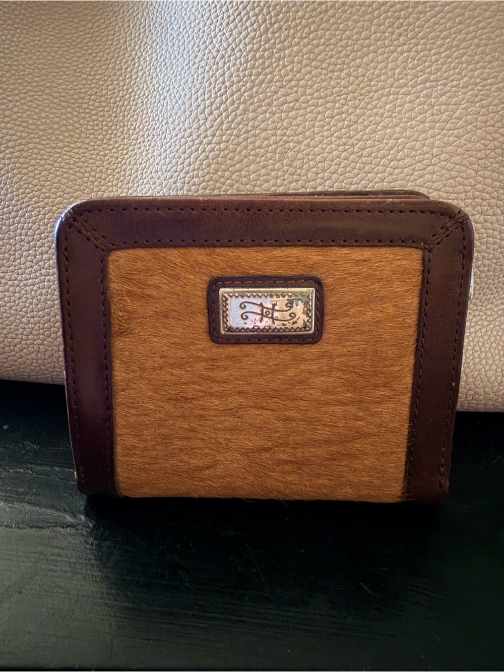 VINTAGE Brighton Brown Calf hair & Dark Brown Trim Bi-Fold Wallet NWT
